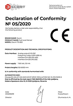 Сертификат Евросоюза СЕ на ДУТ ТД-600