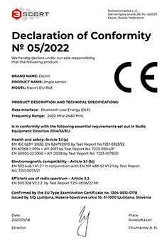 Declaration of CE conformity Escort DU-BLE Wireless tilt angle sensor